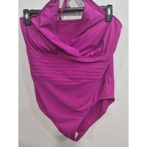 Aqua Green Size 16 Full Coverage Waist Texture Dark Pink 1 Pc Swimsuit *NWT*